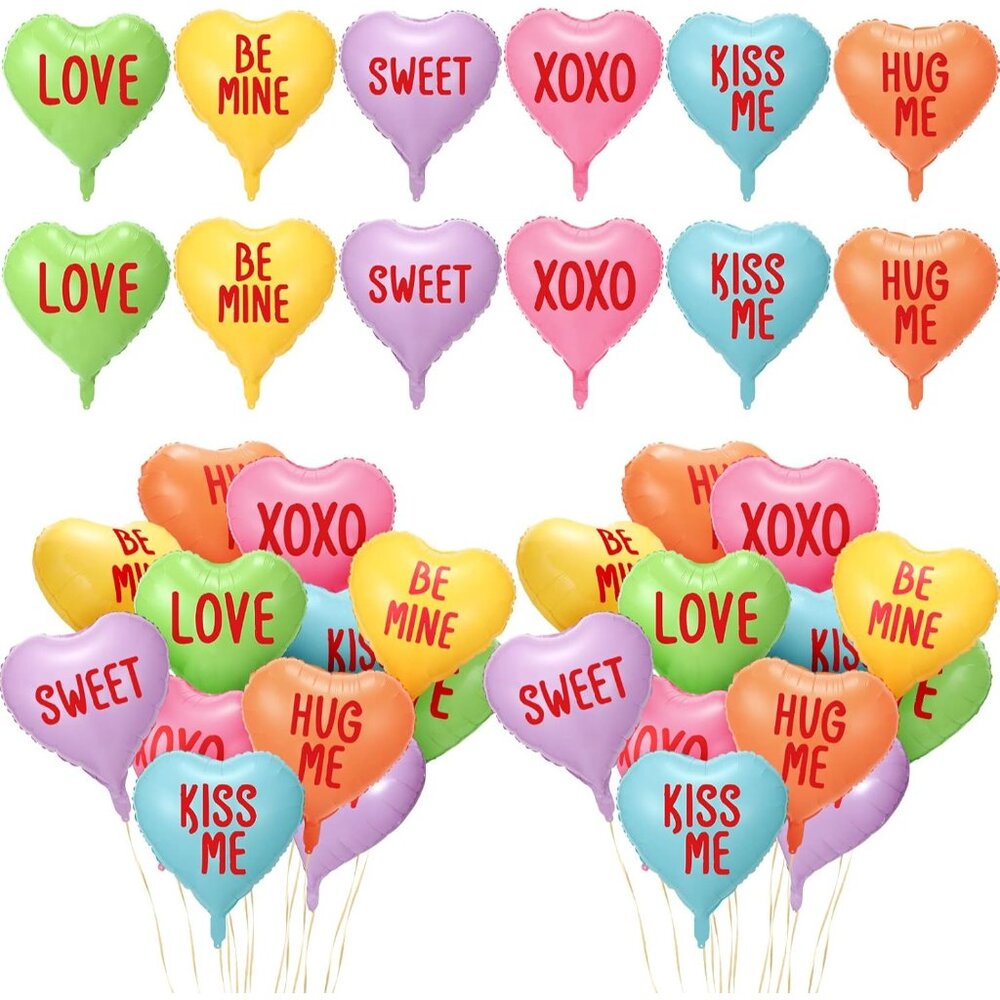 30 Pcs Valentine's Day Candy Heart Balloons 18 Inch Foil XOXO Be Mine Love Sweet
